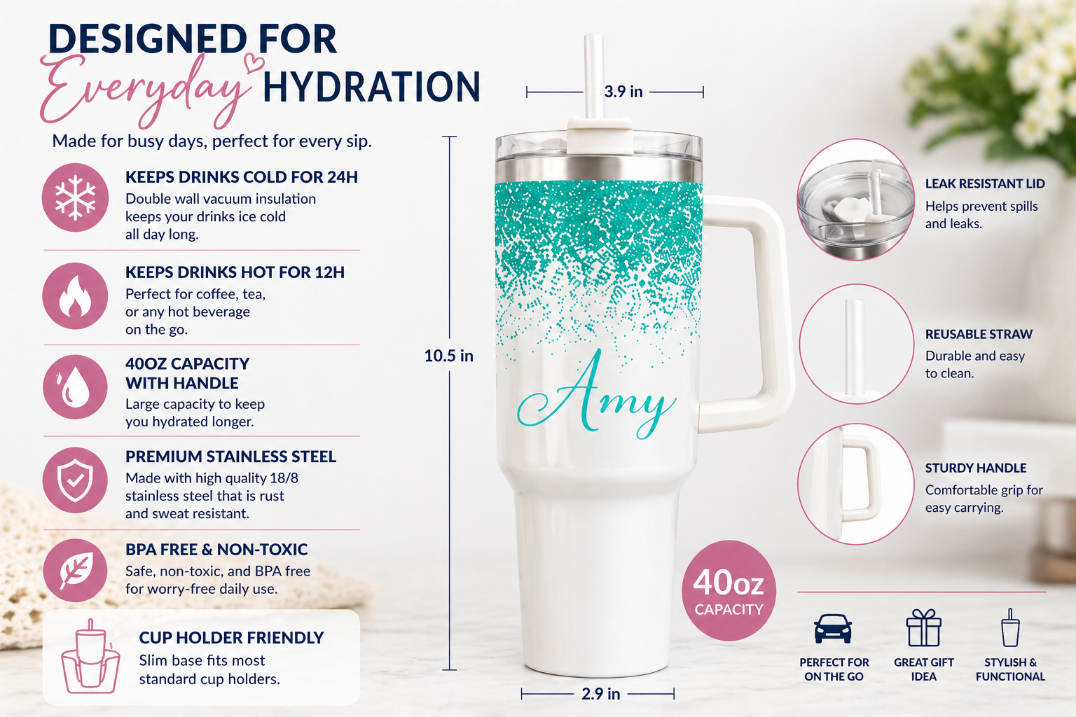 40oz Tumbler with Handle - Image 6