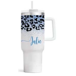 40 oz Blue Leopard Print Tumbler with Handle