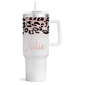 40 oz Pink Leopard Print Tumbler with Handle