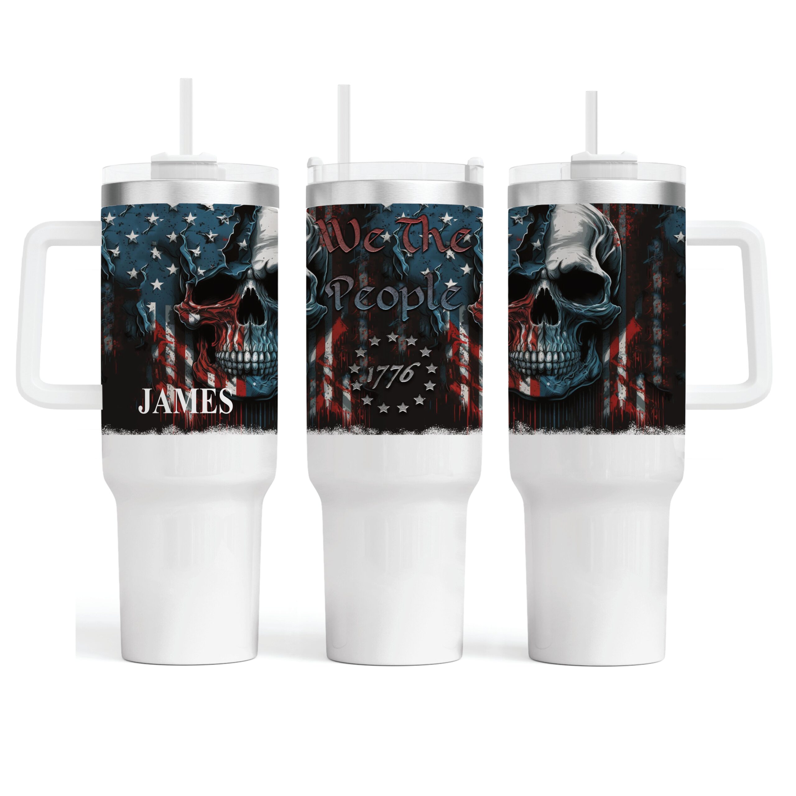 We The People Skull Patriotic Tumbler with Handle
