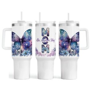 Mom Butterfly Floral Tumbler With Handle