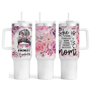 Mom Life Floral 40 oz Tumbler with Handle