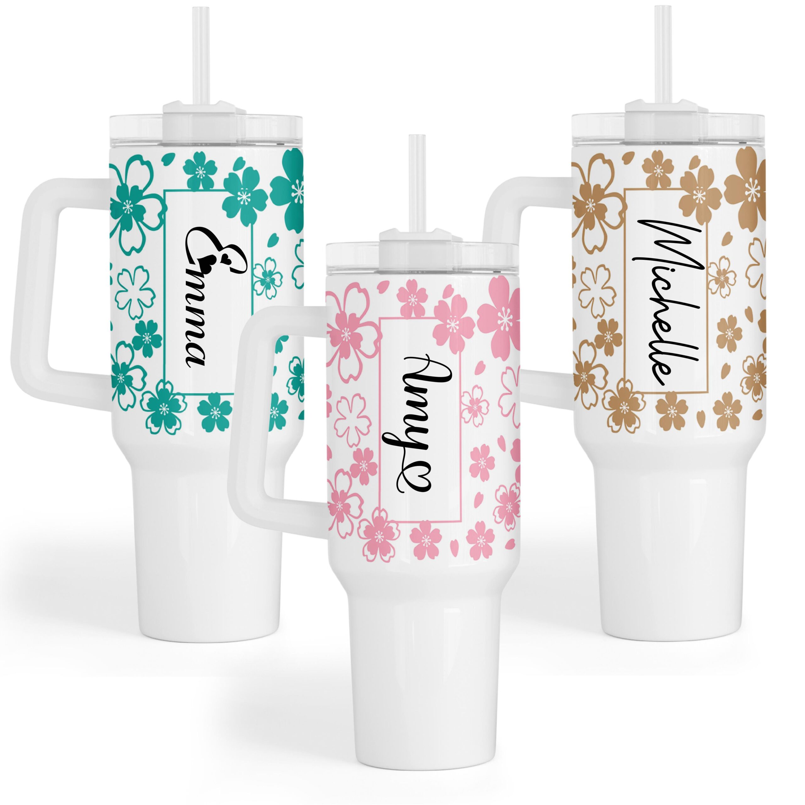 40oz Floral Tumbler With Handle - Image 2