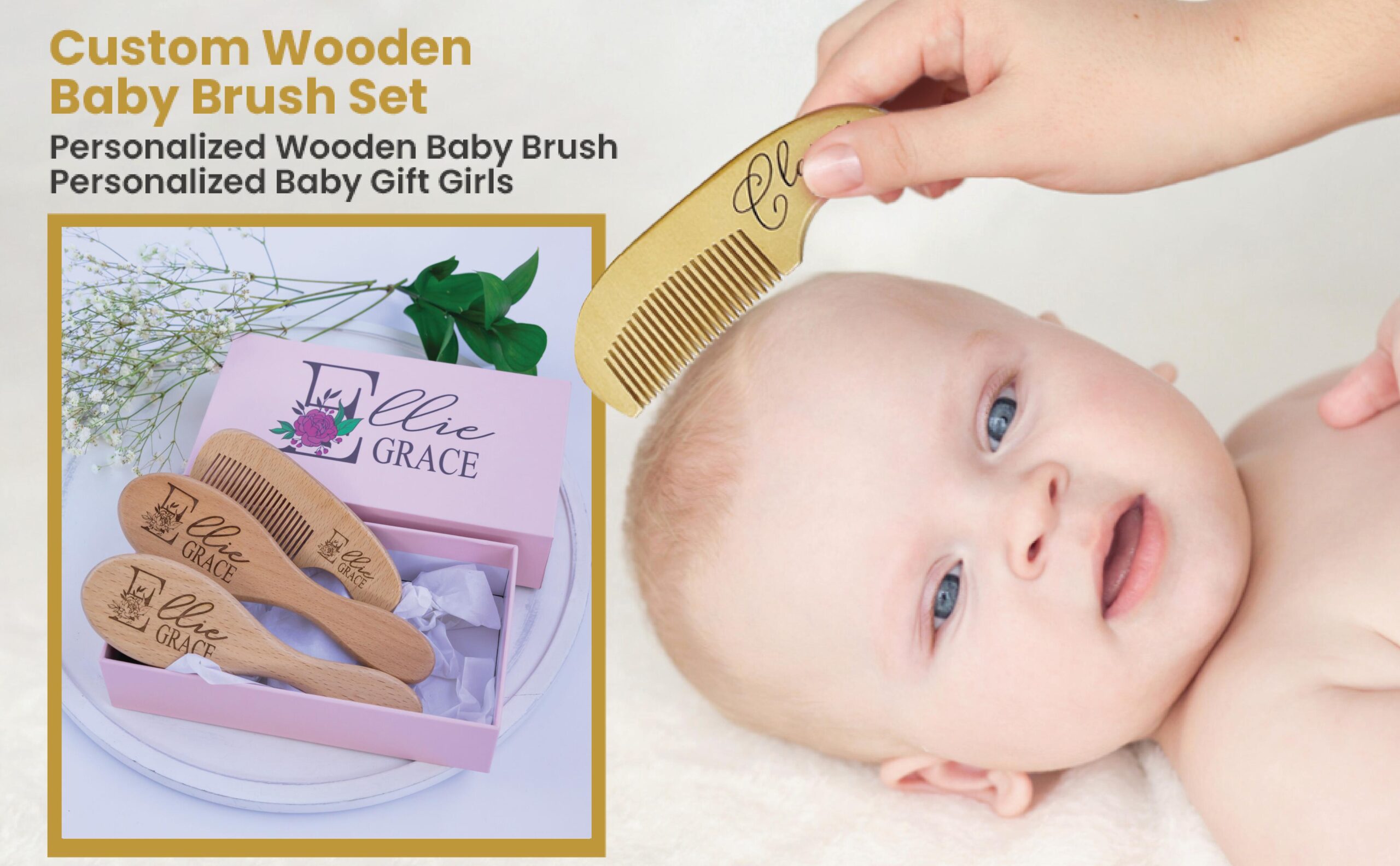 Floral Initial Baby Brush Set with Pink Box - Image 5