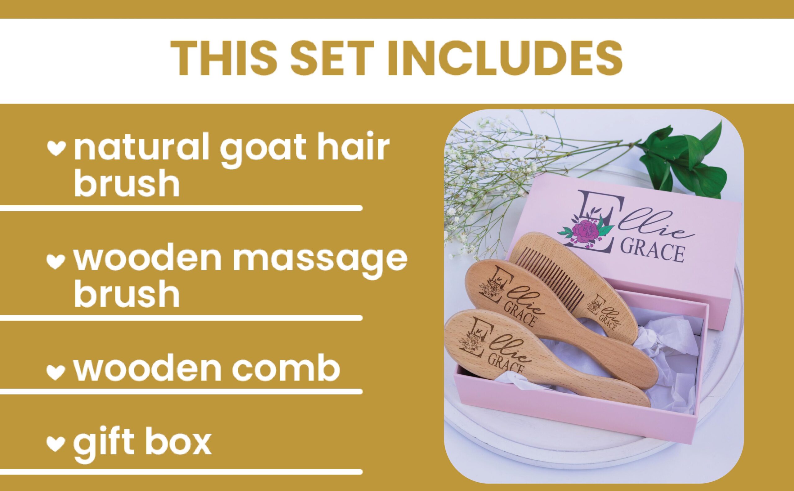 Floral Initial Baby Brush Set with Pink Box - Image 4