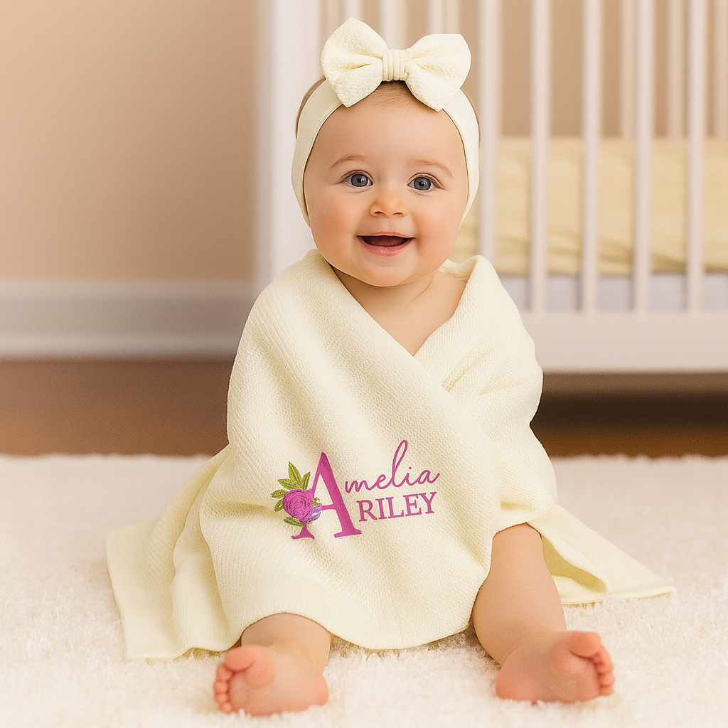 Floral Initial Embroidered Knitted Blanket - Image 2