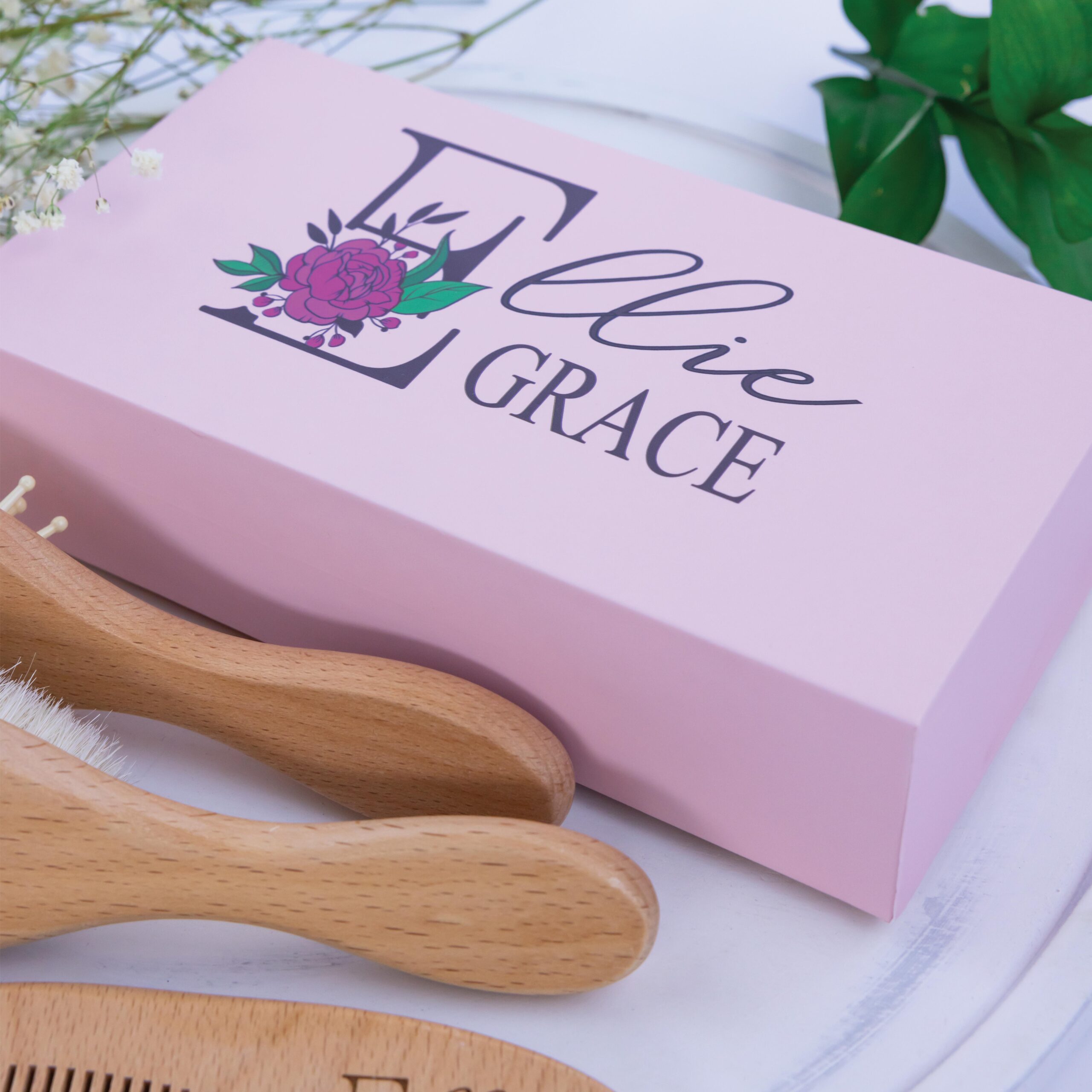 Floral Initial Baby Brush Set with Pink Box - Image 6