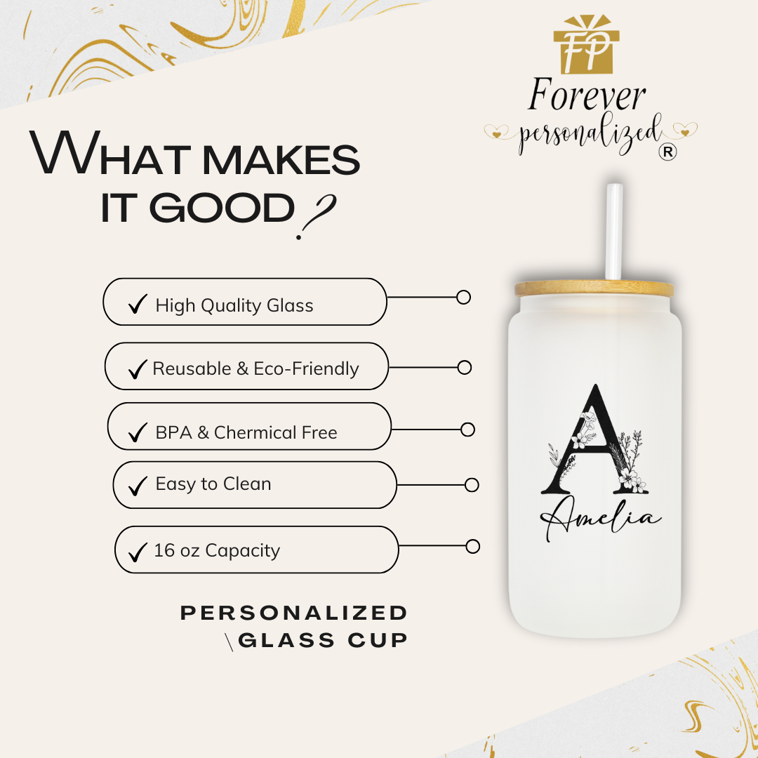 Floral Initial | 16oz Glass Cup - Image 2