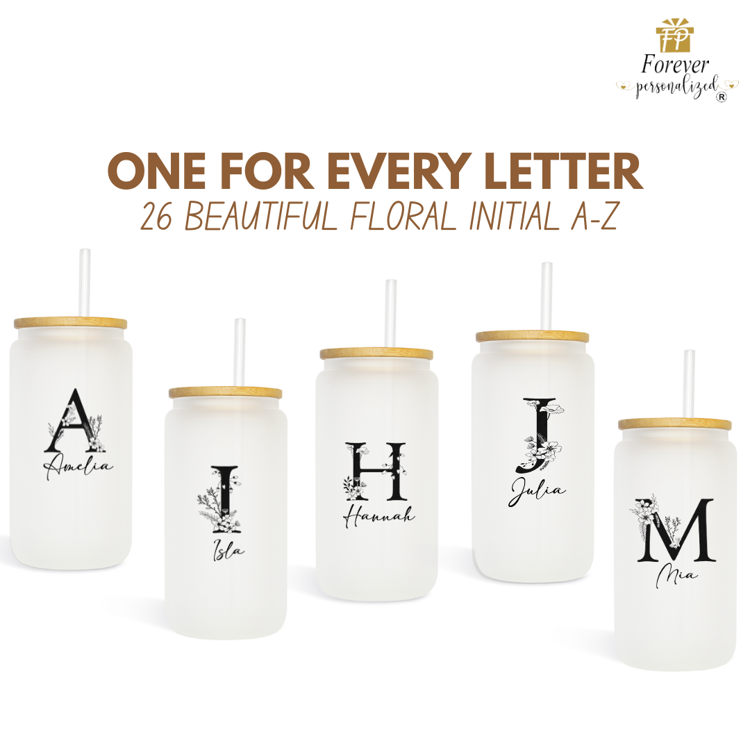 Floral Initial | 16oz Glass Cup - Image 3