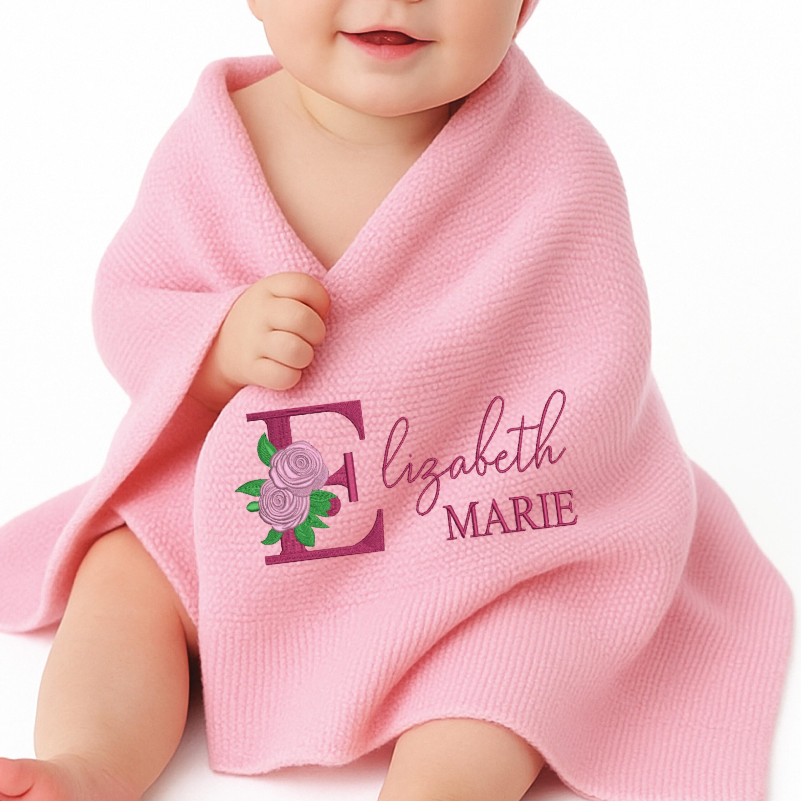 Floral Initial Embroidered Knitted Blanket - Image 3