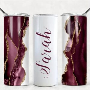 20 oz White Burgundy Marble Tumbler