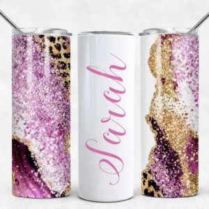 20 oz Pink Magenta Leopard Gold Glitter Effect