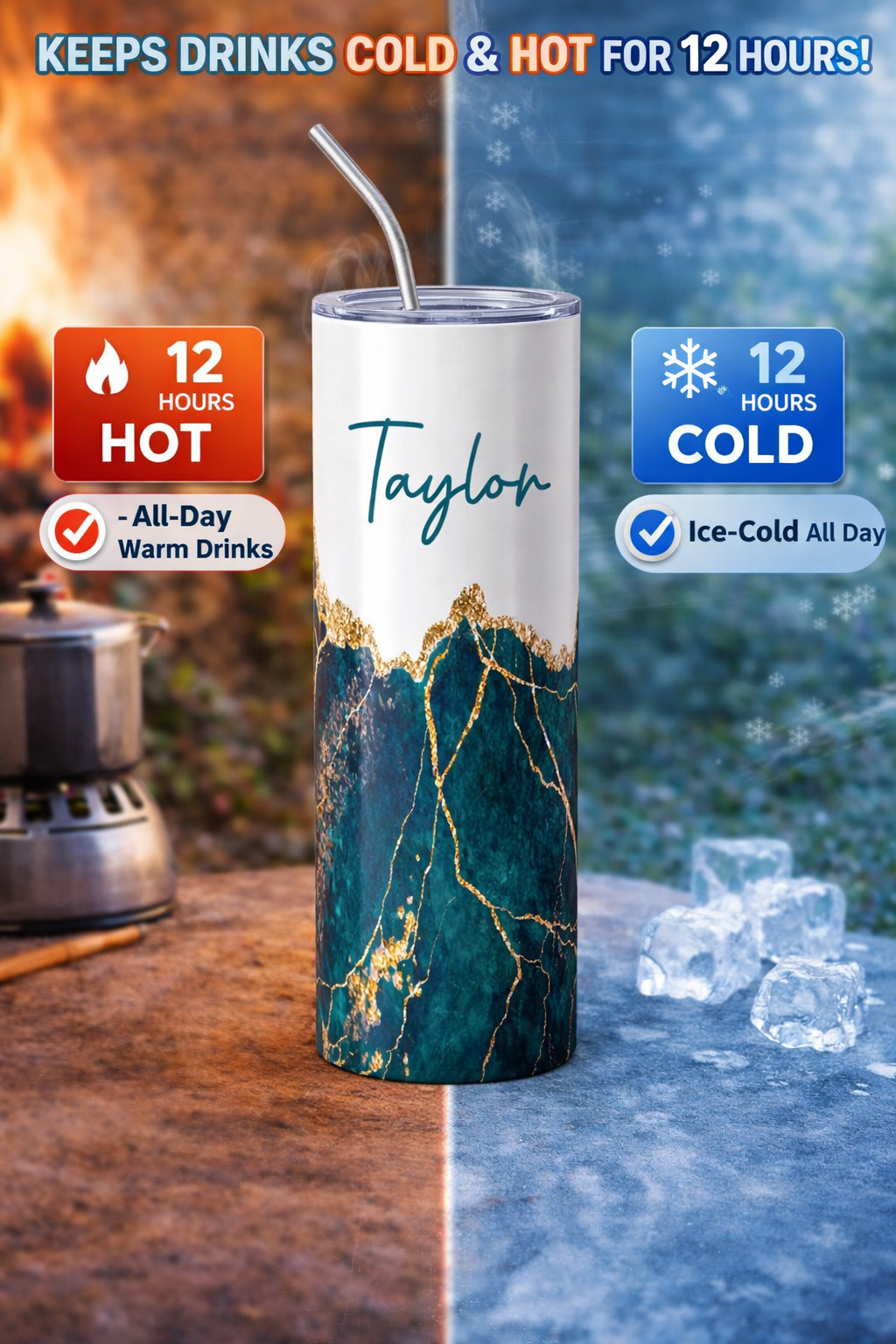 Teal & Gold Geode 20 oz Tumbler - Image 4