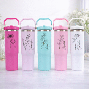 40oz Birth Flower Tumbler with Handle