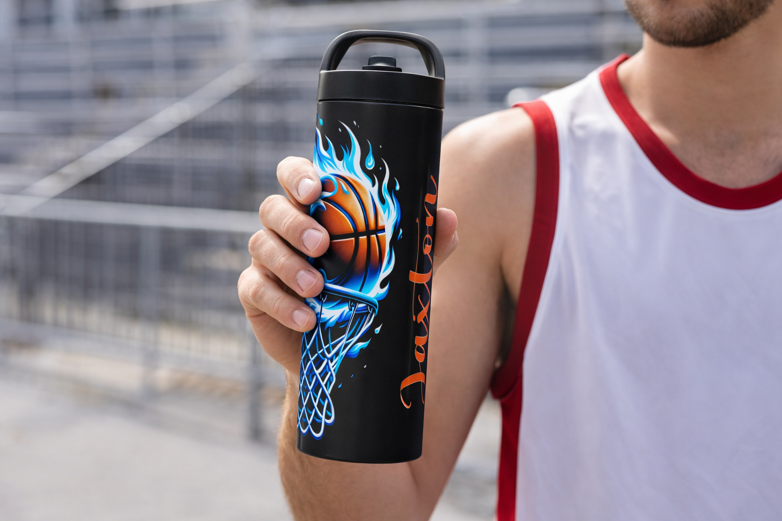 Basketball Flame 20 oz Sports Bottle - Image 2